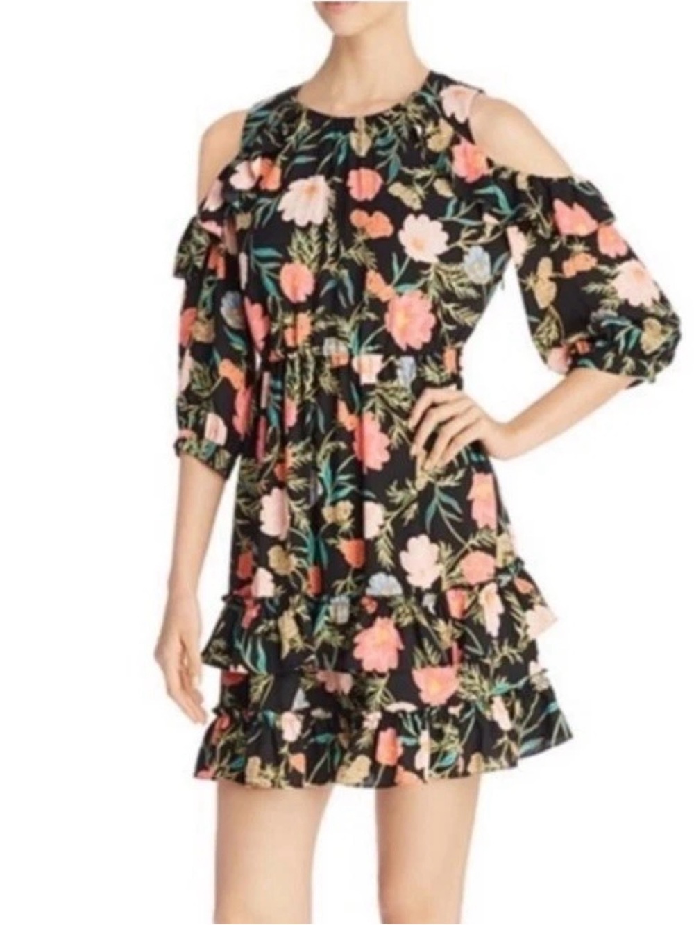 Kate Spade “Blossom” Black Floral Cold Shoulder Mini Dress - Sz 4